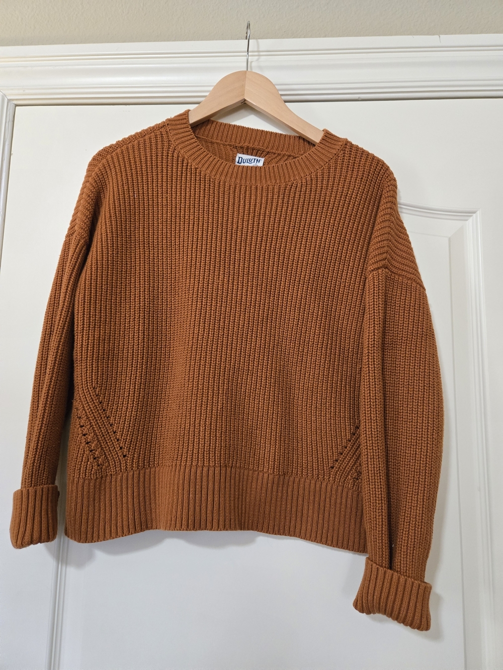 Duluth Trading Co Burnt Orange Knit Crewneck Cozy Warm Fall Sweater